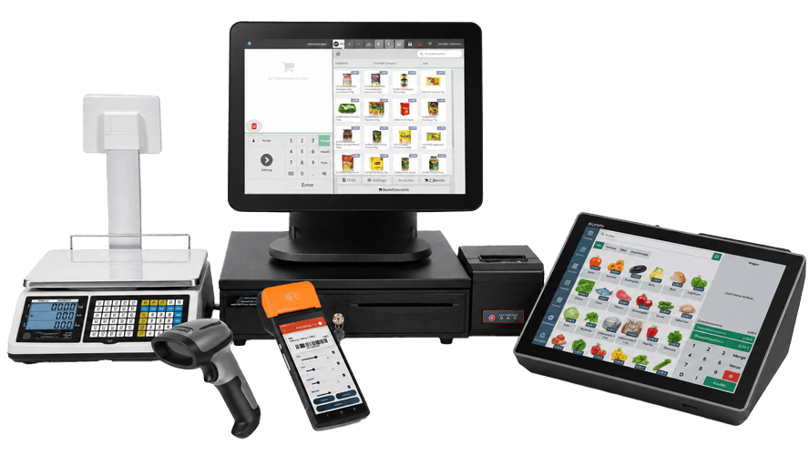 InSoft POS system with Windows till, produce scale, label handheld, scanner and tablet